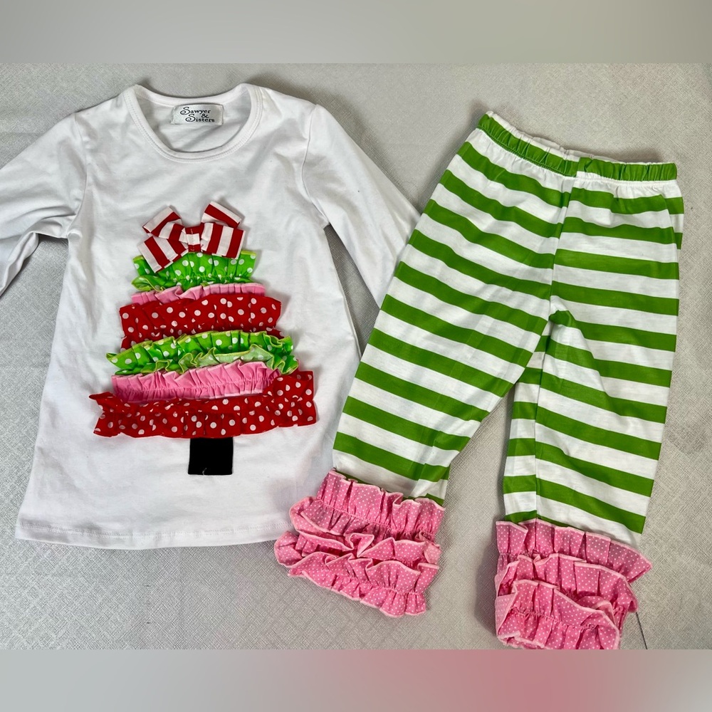 Little Girls Size Large Holiday Pink Ruffle 2 piece Sawyer &Sister Boutique - Picture 1 of 10